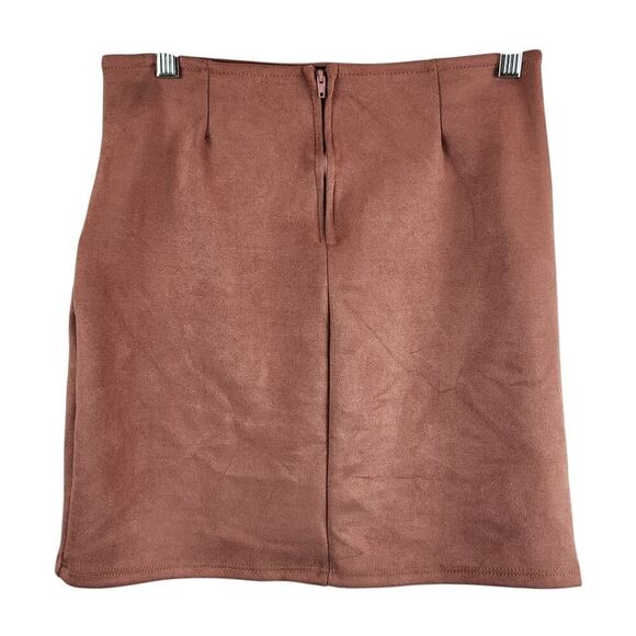 NEW Windsor Small Dusty Pink Mini Skirt Faux Suede Wrap Ruched Back Zipper Party - Picture 2 of 6